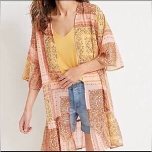 Maurices mixed print scarf kimono duster sheer boho metallic women’s Size L
